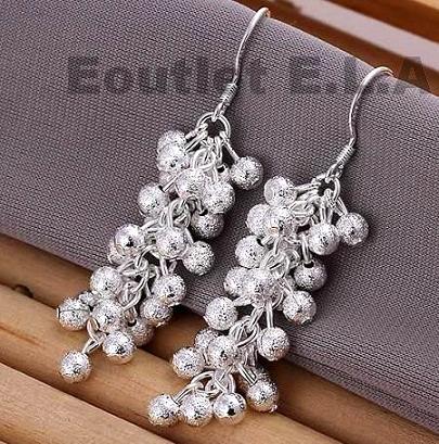 50mm SHINY SILVER BEADED DANGLE EARRINGS